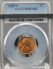 1939-D PCGS MS67 RD RED Lincoln Wheat Back CENT #BT-74