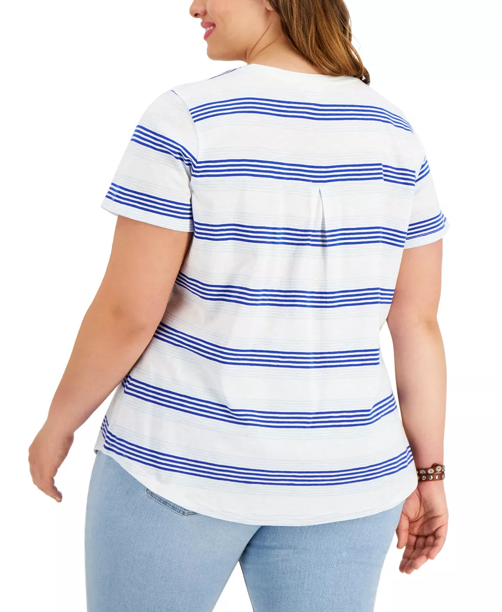 Plus size blue and white 2025 striped top