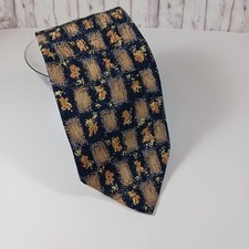 Cocktail Collection Silk Tie Stonehenge Ltd Navy Blue Tan Abstract Made in USA