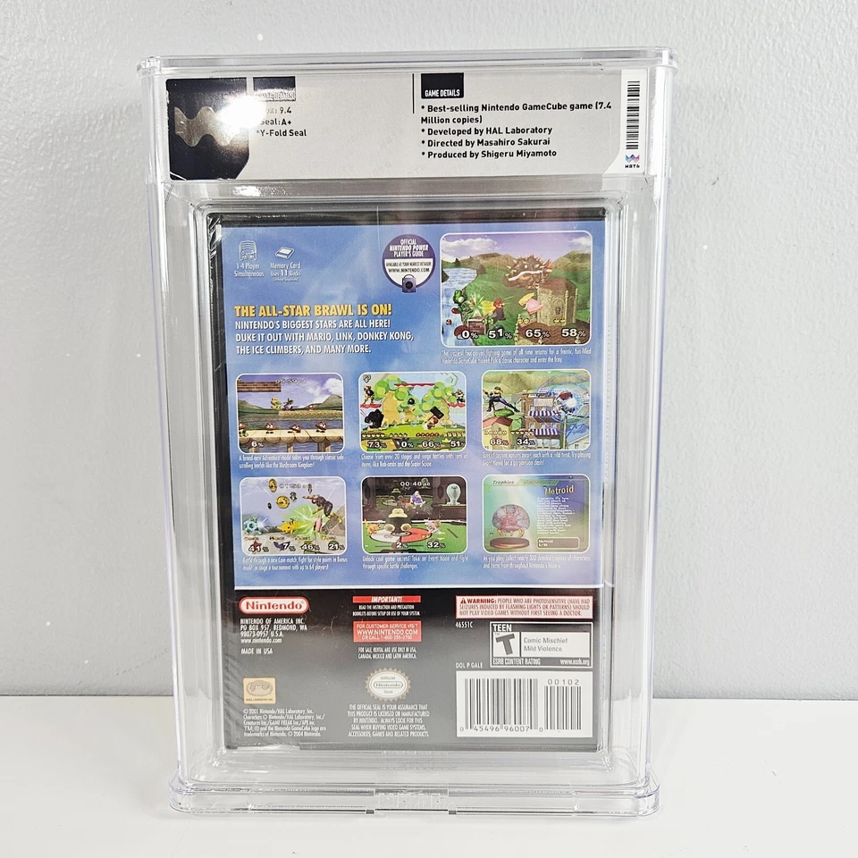 Super Smash Bros. Melee (GameCube, 2001) Graded WATA 9.4 A+ New Sealed NIB - Image 2 of 2