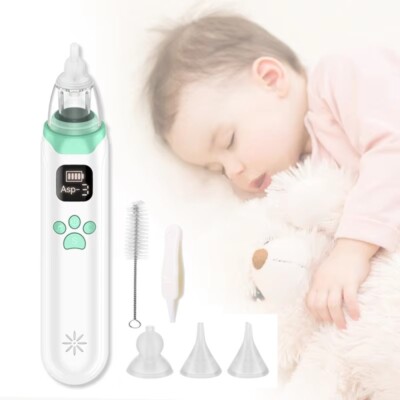 Nasensauger Baby Elektrisch mit 3 Saugstufen und 3 Silikondüsen Anti Reflux