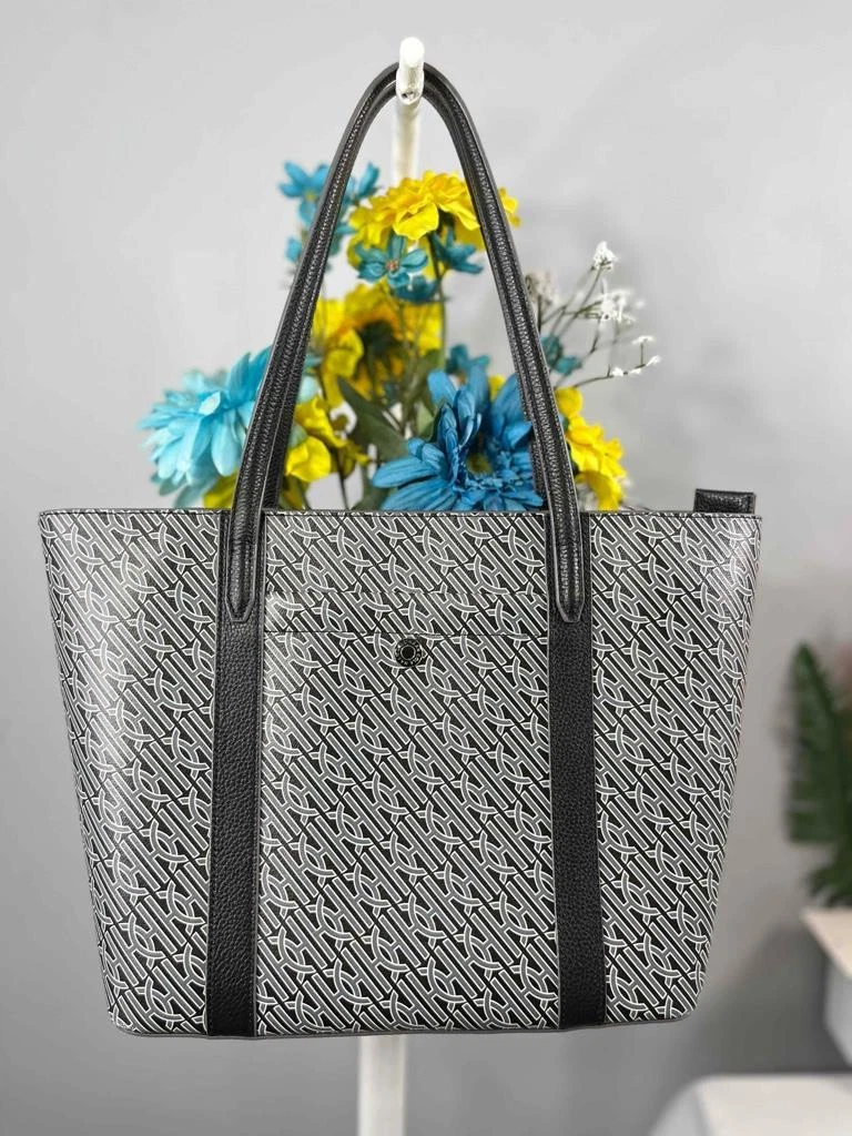 COLE HAAN Geometic Monogram Black Gray White Leather Shoulder