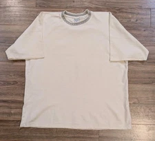 VTG 90s Anchor Blue Ringer Shirt Mens Ivory Single Stitch Raglan Sleeve - XL