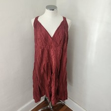 Old Navy Womens Plus 18 Rust Red Embroidered Clip Dot Cotton V-Neck Dress Boho