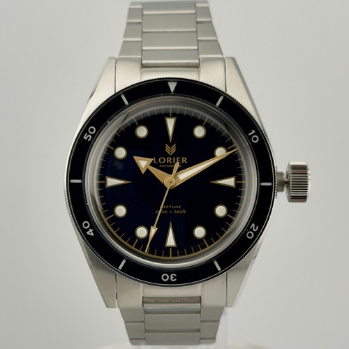 Lorier Neptune Series IV Black Gilt 39mm No-Date Automatic Diver Steel Bracelet