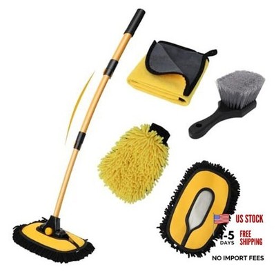Car Wash Brush with Long Handle, 15°Curved Car Cleaning Brush with Yellow