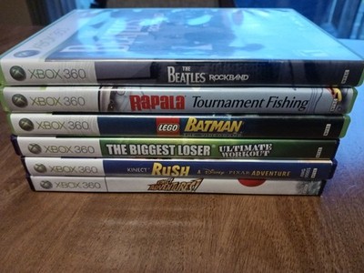 Xbox 360 Games Lot of 6 Disney Rush, Beatle Rockband, Rapala, Lego Batman