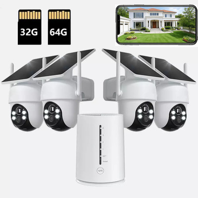 4 Stück 2K 4MP Überwachungskamera aussen solar WLAN Kamera 360° PTZ 2-Wege-Audio