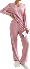 Women'S Pajamas Set 2 Piece Fuzzy Lounge Set Long Sleeve Sleepwear Fall Winter L