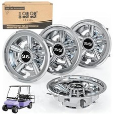 Golf Cart SS Wheel Covers Hub Caps for EZGO, Club Car, Chrome - SS Style