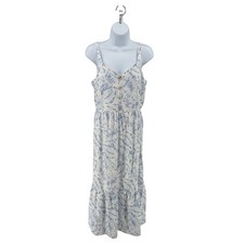 Gymboree Floral Midi Dress WMNS M White/Blue Leaf Print V-neck Smoked Back Strap