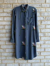 Ann Taylor Long Sleeve Button Front Collared Floral Shirt Dress Women's Size S