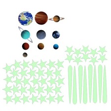  Set Adesivi 62pz Fluorescenza 3D Pianeta Pentagramma Stelle Adesivo Autoadesivo