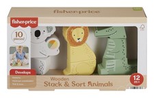 Fisher-Price Wood Baby Toy Stack & Sort Animals, 10 Wooden Pieces