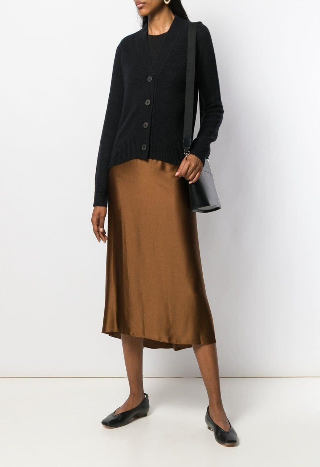 Vince. Women's Satin Midi Skirt Bronze Fig Size S