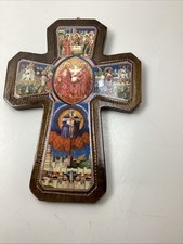 VTG Italian Florentine Holy Spirit Wood Crucifix Cross Wall Hanging Decoupage