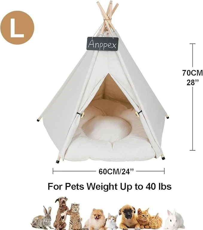 Tienda Tipi para Perros 28 Pulgadas Interior, Tamaño L Tienda para Mascotas Cama para Perros Medianos y Pequeños,... Foto 2 de 4