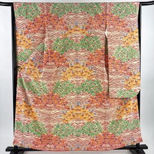 JAPANESE KIMONO FURISODE CREAM 160cm 5 ft 3 in PURE SILK B0691