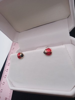 14 Karat Gelbgold Marienkäfer Ohrstecker rot schwarz Emaille Tiermotiv