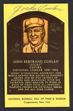 YELLOW HALL OF FAME POSTCARD JOCKO CONLAN UMPIRE SIGNED AUTOGRAPHED