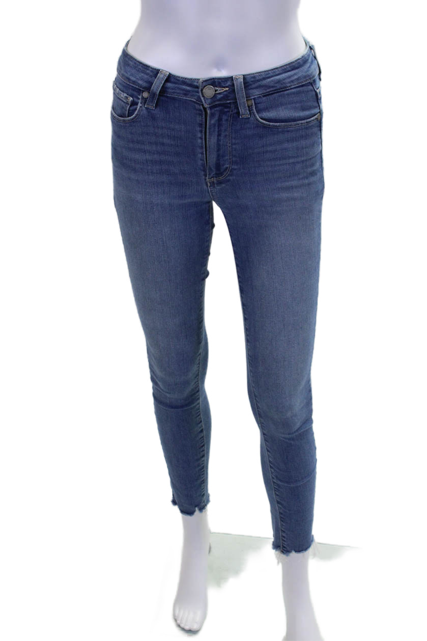 Paige Womens Hoxton Ankle Skinny Leg Kennie Distressed Jeans Blue Cotton Size 24Free Shipping in US $100+ Orders | $6.95 Orders Below