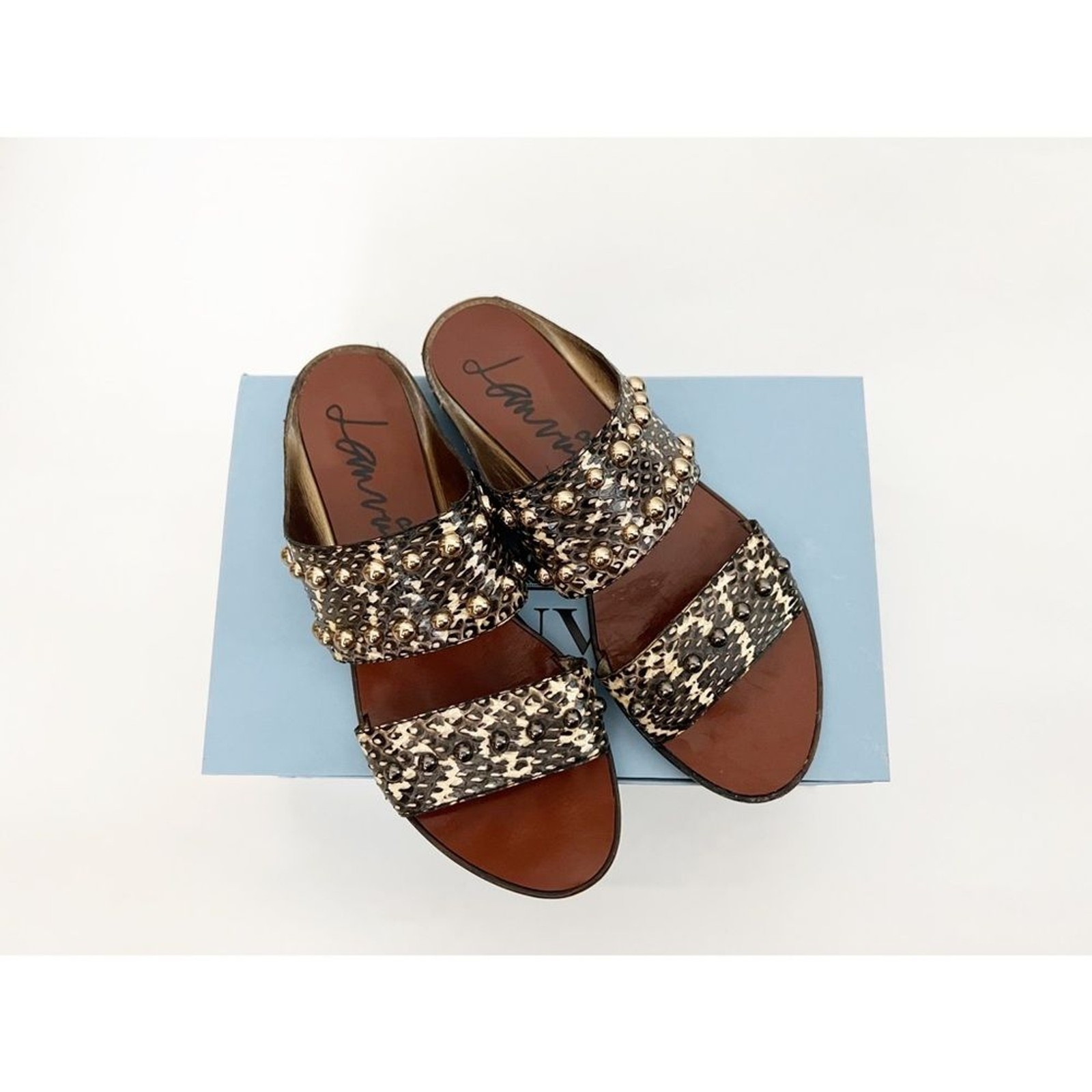 LANVIN Python Leather Double Strap Studded Flat S… - image 1