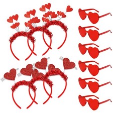 Valentine Party Accessories 6Pcs Glitter Red Heart Bopper Headbands and 6 Pairs