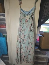 UK Off Shoulder Dress Mint Green Tea Turquoise Pink Blossom Maxi US SIZE 12