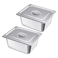 VEVOR 1/2 Size Hotel Pans with Lids Steam Pans 6" Deep Stainless Steel 2 Pack