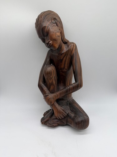 Vintage Indonesian Balinese Wood Carving of Woman Marked Injwarda Mas Bali