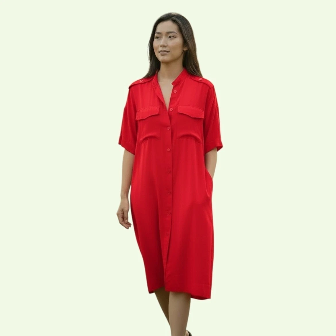 button front dresses older ladies FARES Tailored Waist Button Front Dress Clover