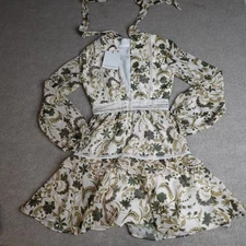 True Decadence Womens Dress 2 Beige Floral Paisley Long Sleeve NEW