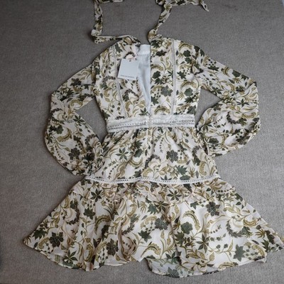 True Decadence Womens Dress 2 Beige Floral Paisley Long Sleeve NEW