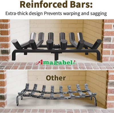 AMAGABELI Fireplace Log Grate 24 Inch Wide 3/4 Bar Heavy Duty Steel Outdoor
