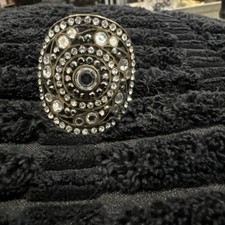 Large Chunky Statement Rhinestone Elastic Stretch Ring Gold Tone Boho