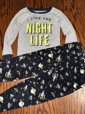 Boys 5T Carters Night Life Two Piece Pajamas Thermal Fleece PJs Set Space Alien