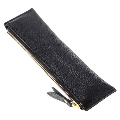 BTSKY Genuine Leather Pencil Case - Zippered Pen 8.27 x 2.36 inches, Black 