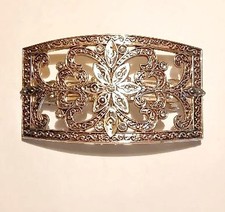 Dramatic Vintage Silver Tone French Hairclip, Rhinestones