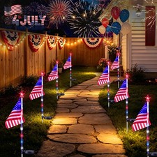 8 Pack Solar American Flag Lights Outdoor, 4th of July Decorations Outdoor, Wate