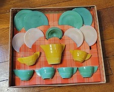 Vintage Akro Agate American Maid Slag Glass Teaset Original Box 16 Piece Toy 240