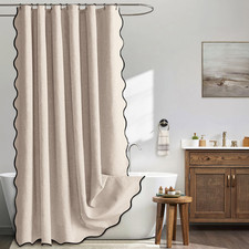 MIULEE Scalloped Shower Curtain Linen Textured with 12 Metal Hooks Cute Heavy Du