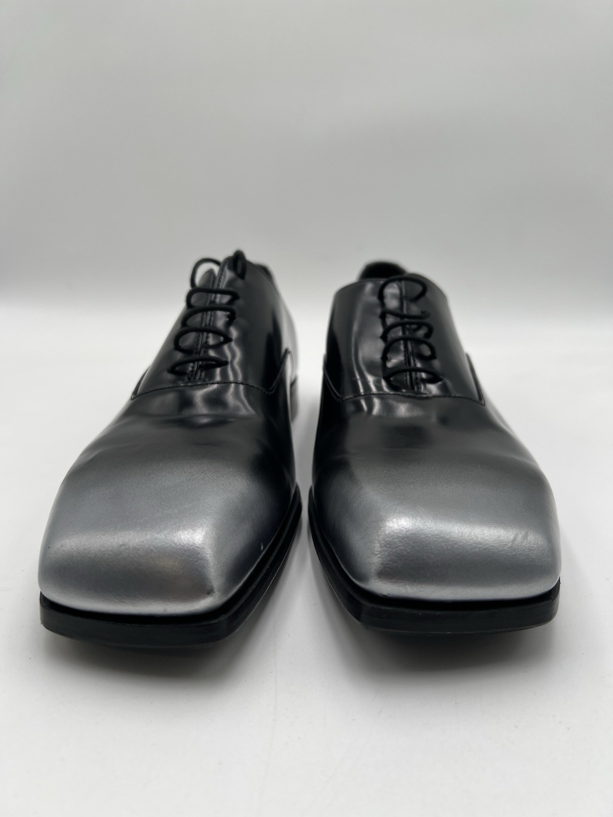 Men’s Prada Nuanced Brushed Leather Lace-UpShoes Black Silver Size 9.5UK thumbnail 2