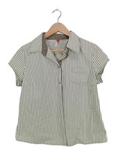 ESPRIT Hemd-Bluse Damen Bluse Gr. DE 42 khaki-hellgrau-weiß Elegant