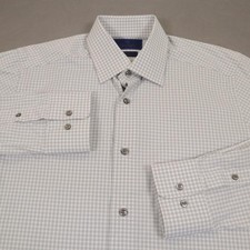 David Donahue Performance Dress Shirt Mens 15.5 34/35 Gray Gingham Trim Fit