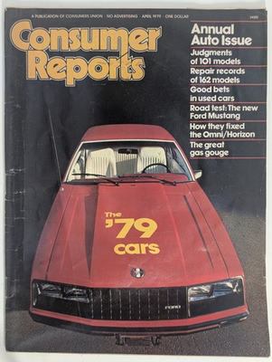 #ad VTG Consumer Reports Magazine April 1979 Annual Auto Issue #x27;79 Cars Ford Mustang $11.99