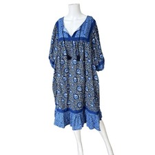 Old Navy Blue Puff Sleeve Dress V Neck Bohemian Colorful Womens Plus Size 4X