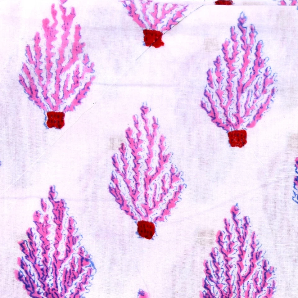10 Yards Cactus Block Printed White Handmade Twill Weave Cotton Garment Material - Image 3 of 4