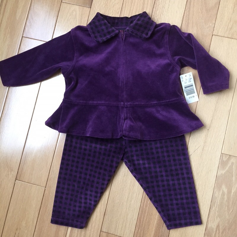 Toddler Girls 2 Piece Outfit 12months Purple Soft Velour Zipper Jacket & Pants