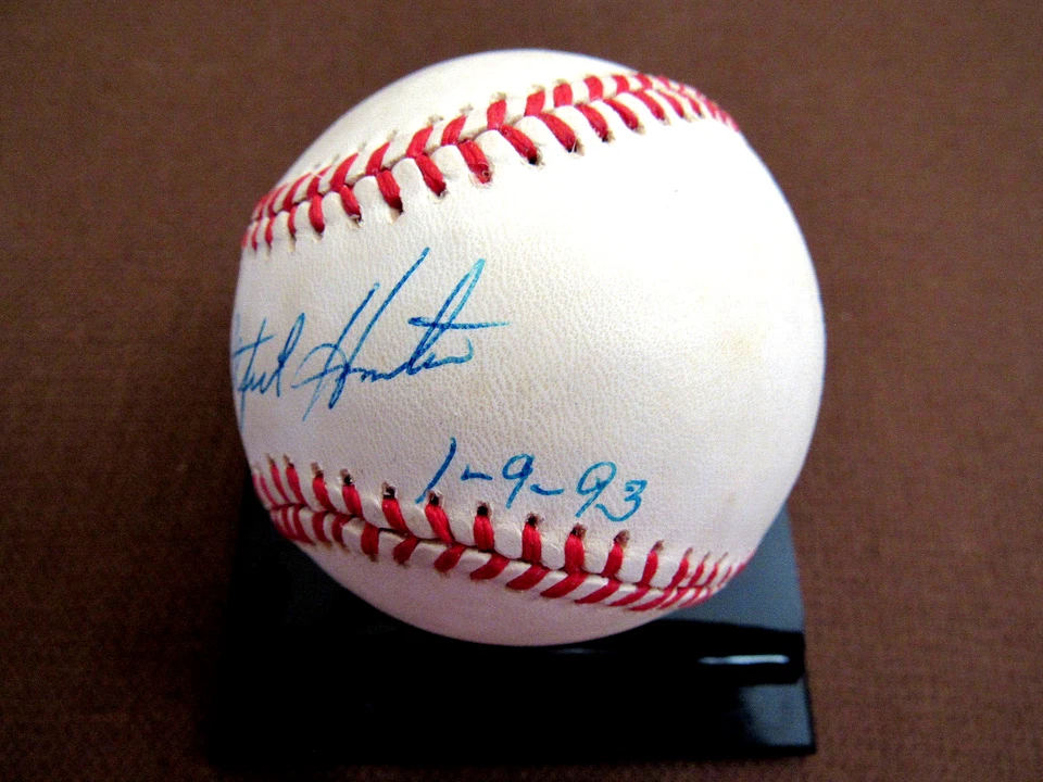 JIM CATFISH HUNTER YANKEES A'S HOF PITCHER SIGNED AUTO VINTAGE OAL BASEBALL JSA - Image 3 of 4