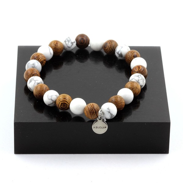 Armband Perlen Howlite + Holz 8 Mm. Hergestellt In Frankreich.-image